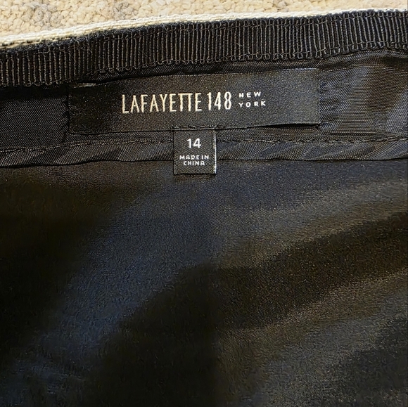 LAFAYETTE 148 New York Skirt Faux Leather Trim Black Slit Straight 14 - Picture 5 of 10